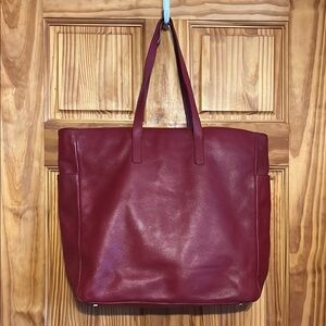 Express Deep Red Genuine Leather Tote Bag